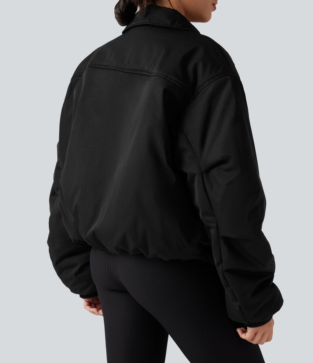Doudoune casual zippée à col montant et manches longues avec poches