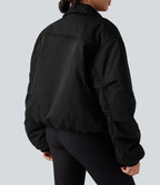 Doudoune casual zippée à col montant et manches longues avec poches