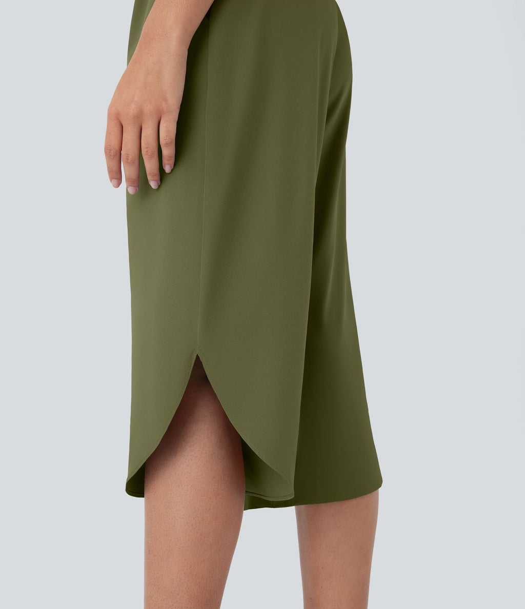 Pantalon capri de vacances Breezeful™ taille haute croisée avec poches latérales, fente et séchage rapide