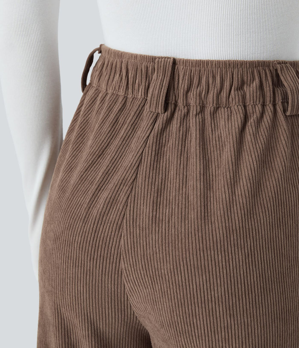 Pantalon décontracté en velours côtelé, taille haute, avec poche zippée