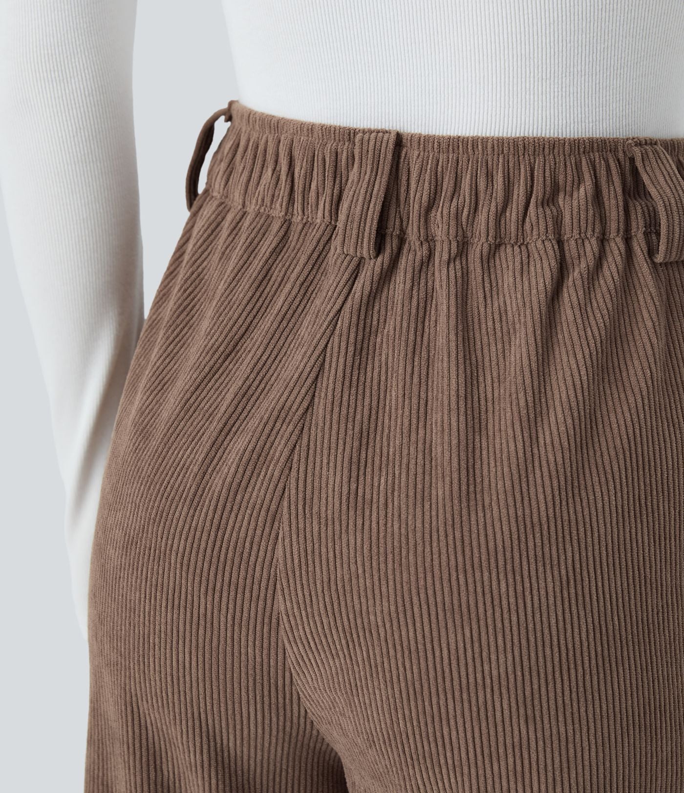 Pantalon décontracté en velours côtelé, taille haute, avec poche zippée