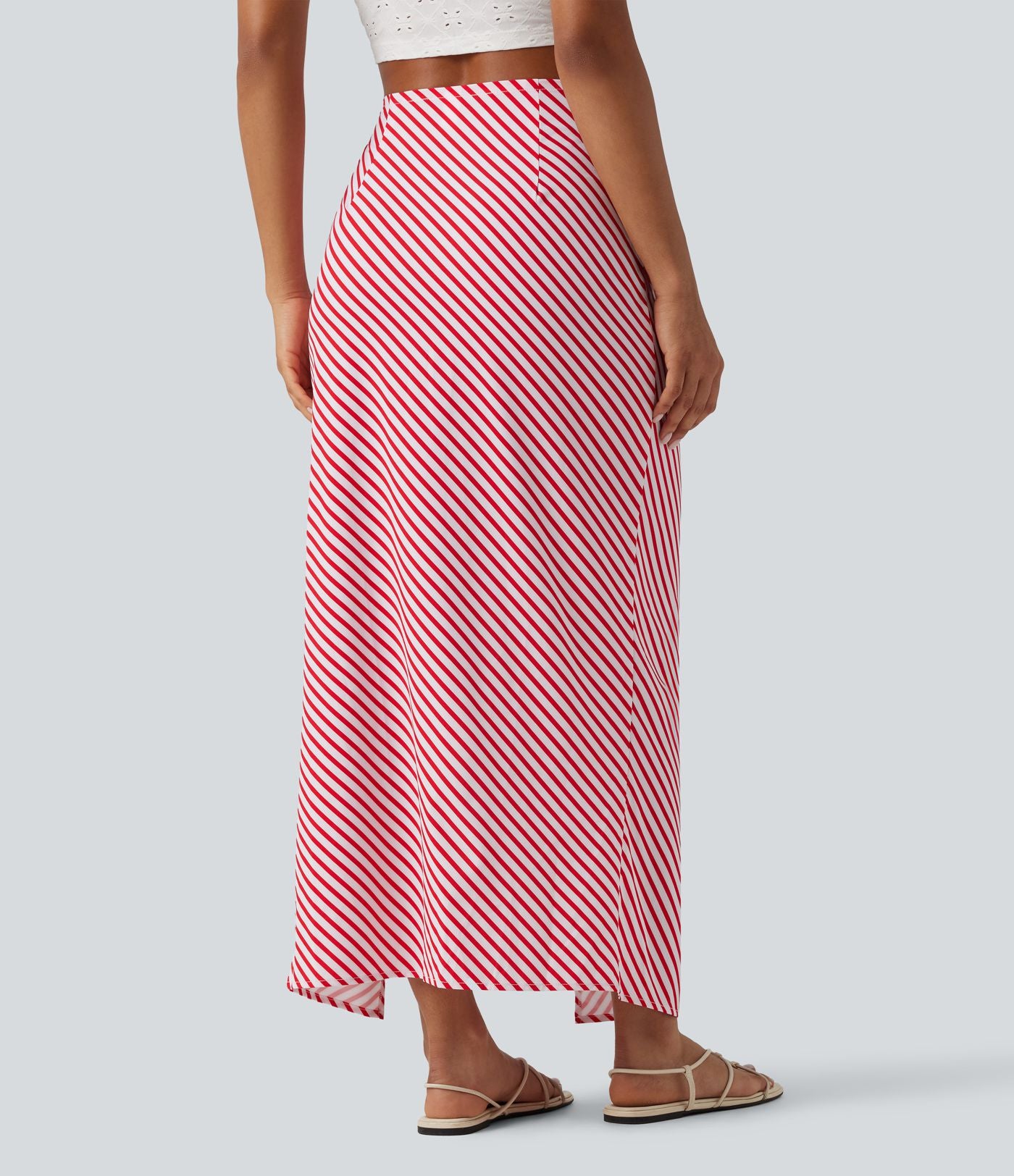 Jupe longue moulante taille mi-haute avec nœud devant et fronces imprimé floral/à rayures