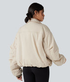 Doudoune casual zippée à col montant et manches longues avec poches