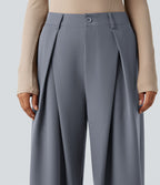 Pantalon tailleur large, taille haute, à poches