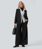 Blazer de travail anti-froissement aspect lin col cranté manches longues avec poches