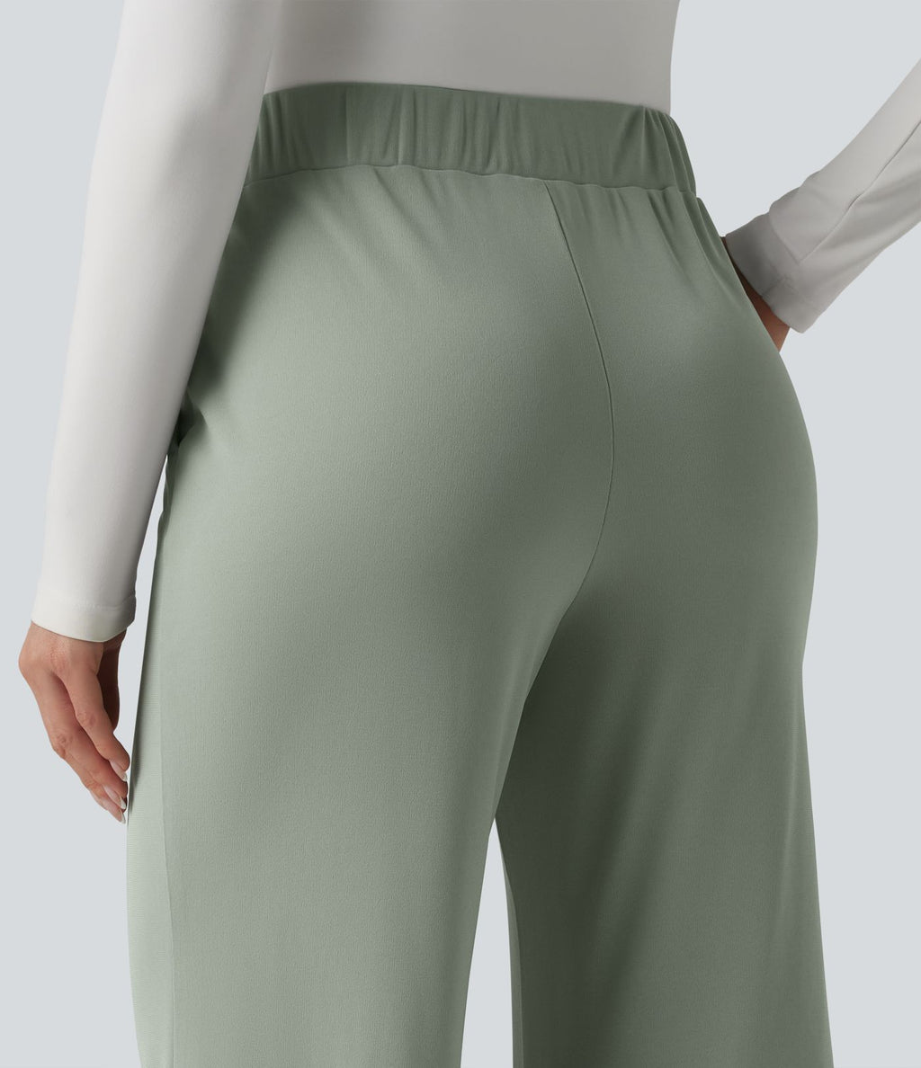 Pantalon tailleur taille haute à jambes droites avec poches