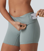 Short cycliste de yoga côtelé taille haute 12,5 cm avec poche