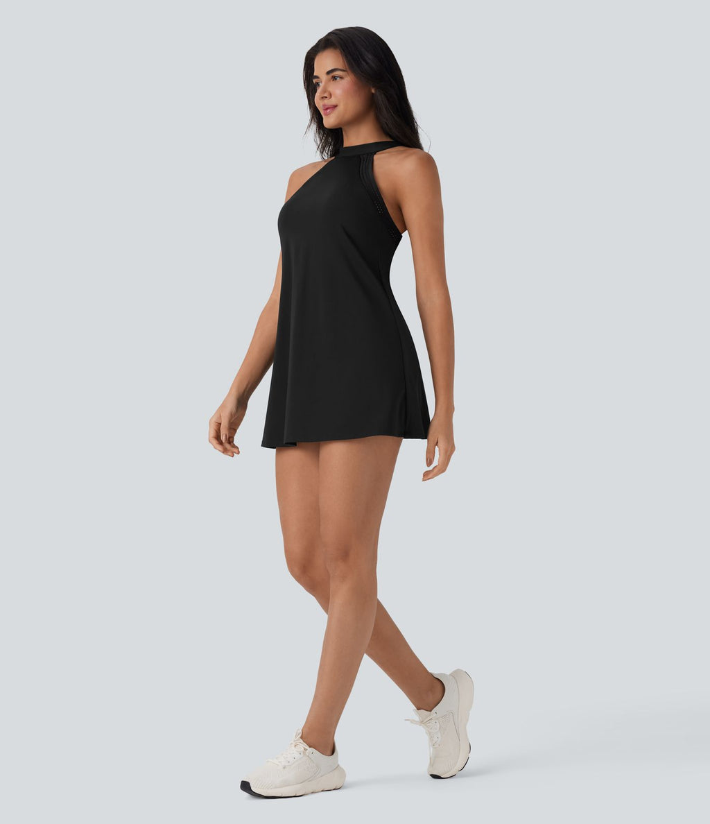 Robe de yoga courte 2-en-1 dos nu à nouer Softlyzero™ Airy Cool Touch avec poche latérale - UPF50+