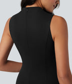 Robe mi-longue col montant sans manches avec poches