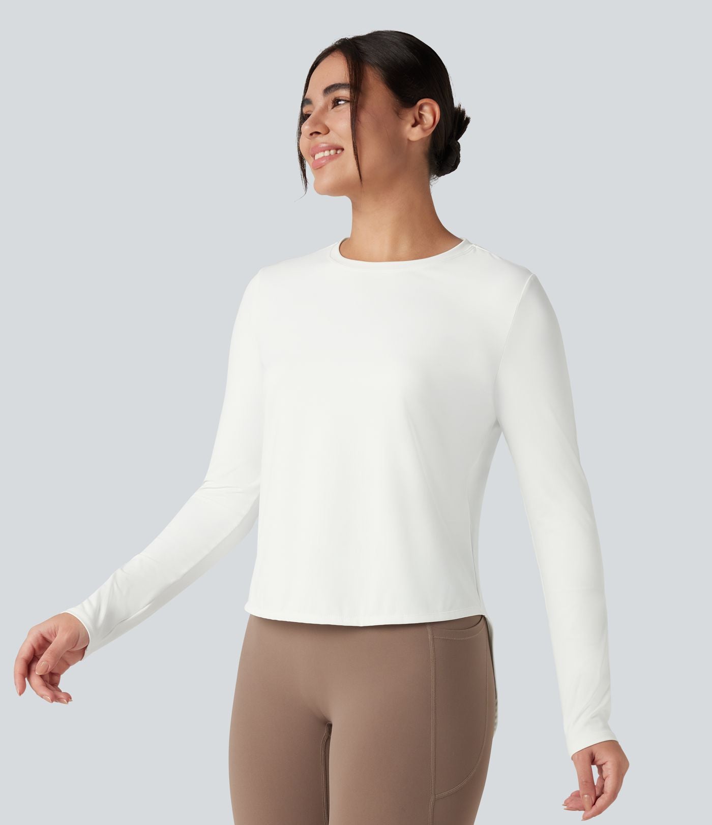 Top de sport running col rond mesh contrastant liens dans le dos manches longues