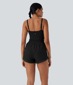 Combi-short de running 2-en-1 dos nu smocké avec cordon de serrage et poches latérales