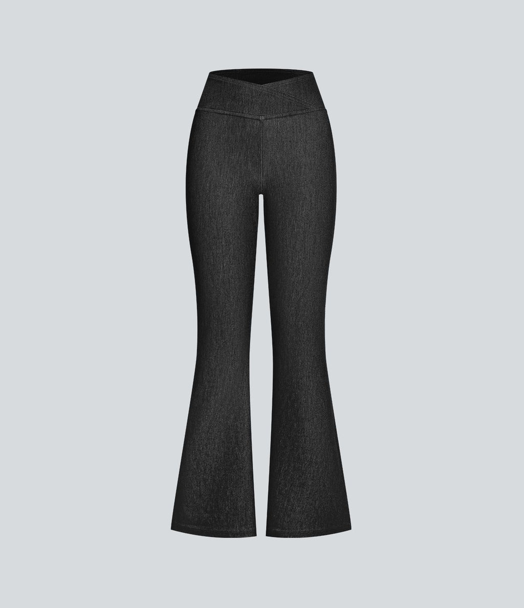 Halara Flex™ Jean Évasé Casual en Tricot Stretch Taille Haute avec Dos Croisé et Poches