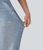 Jogging taille haute en molleton French Terry imprimé jean avec poches