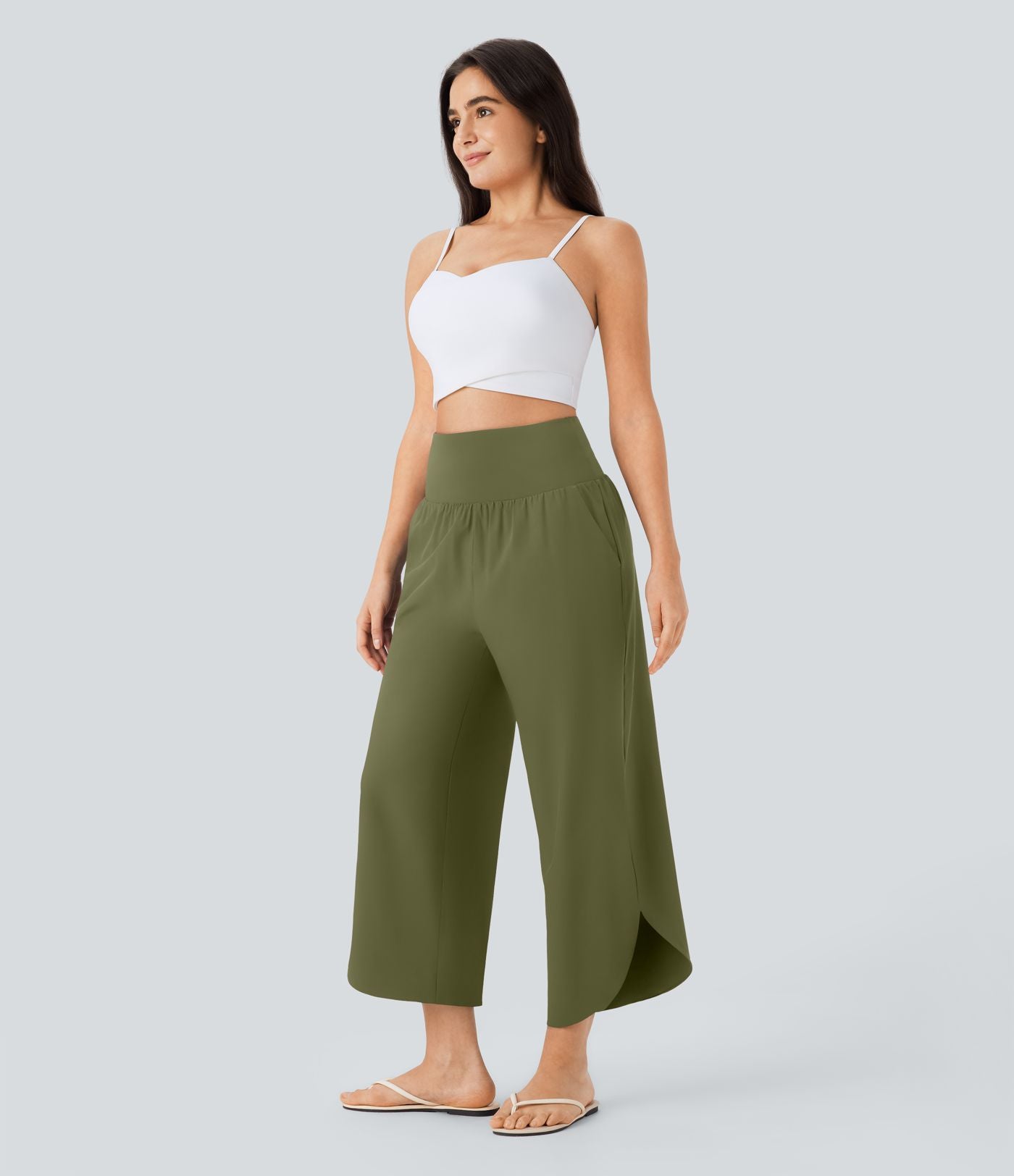 Pantalon fluide resort Breezeful™ à séchage rapide, coupe fendue et effet ventre plat