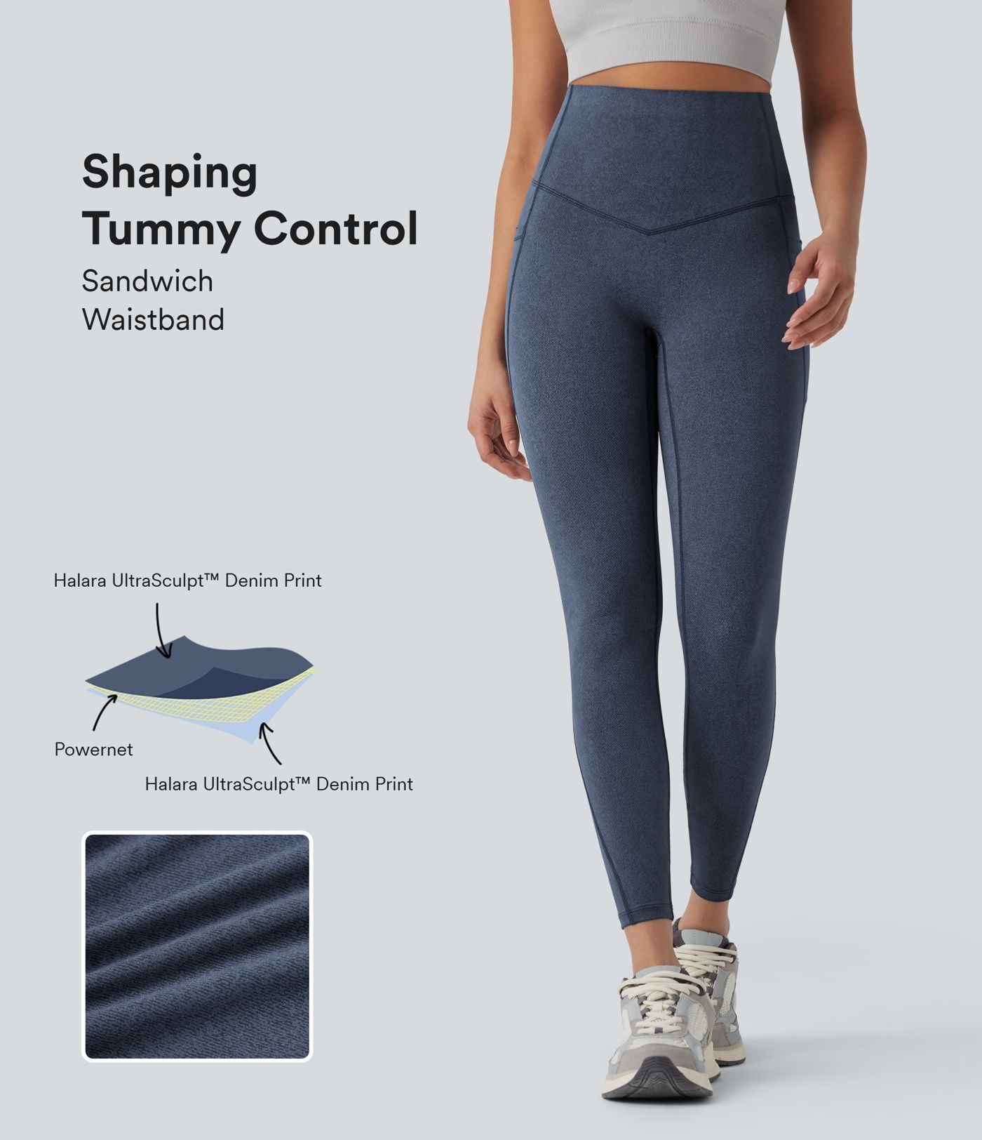 Legging de yoga gainant taille haute imprimé denim avec poches Halara UltraSculpt™