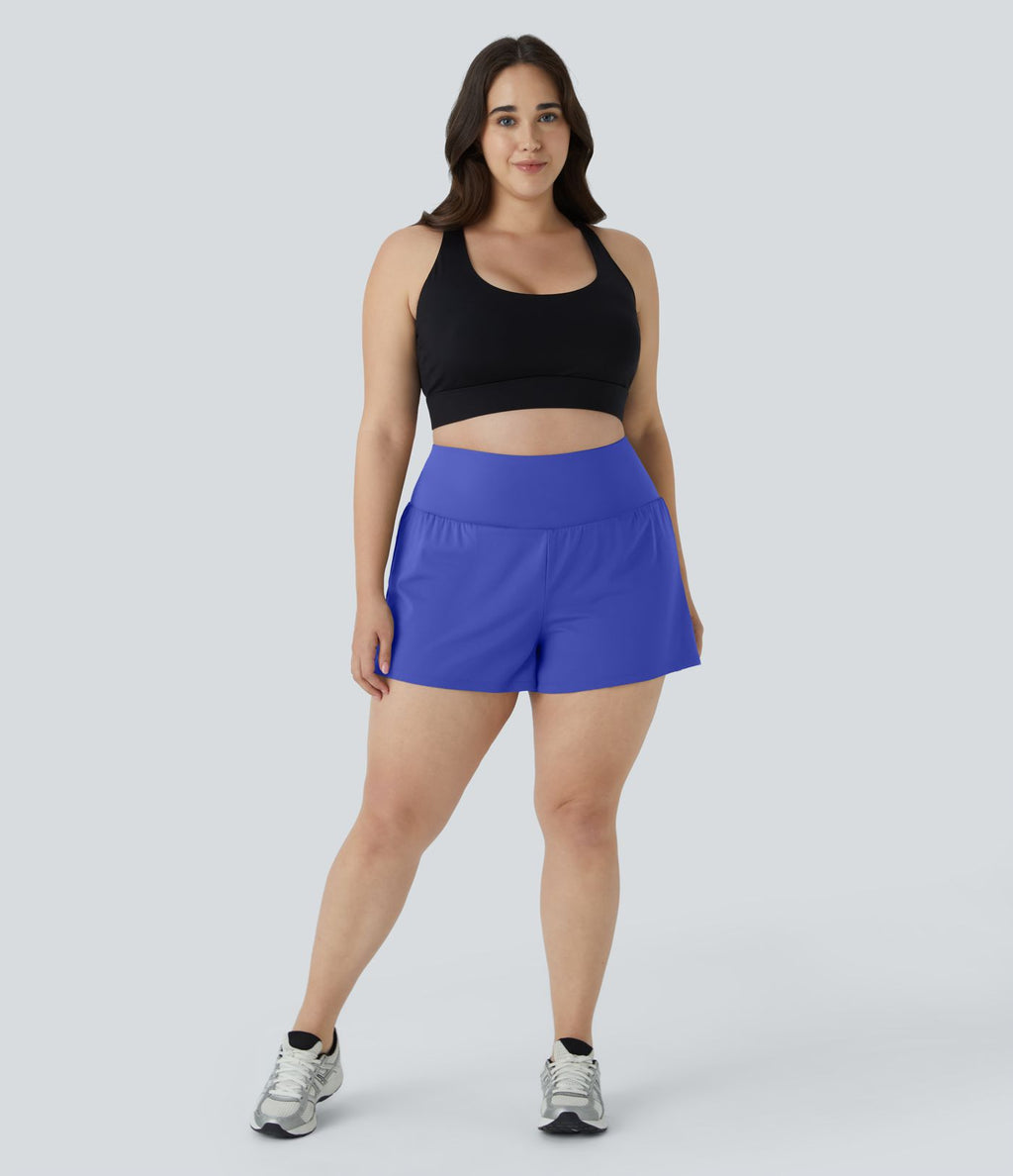 Short 8,8cm Sport Grande Taille 2 en 1 avec Poches Arrière et Poches Latérales Cachées