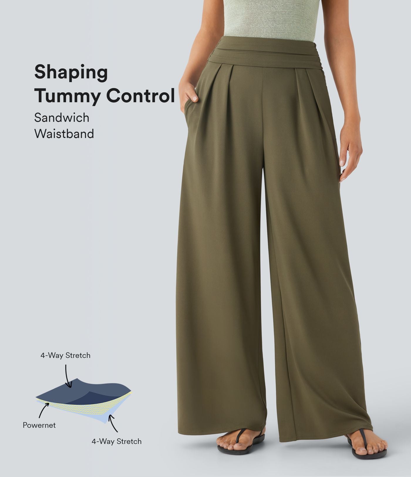 Pantalon large très taille haute gainant avec poches