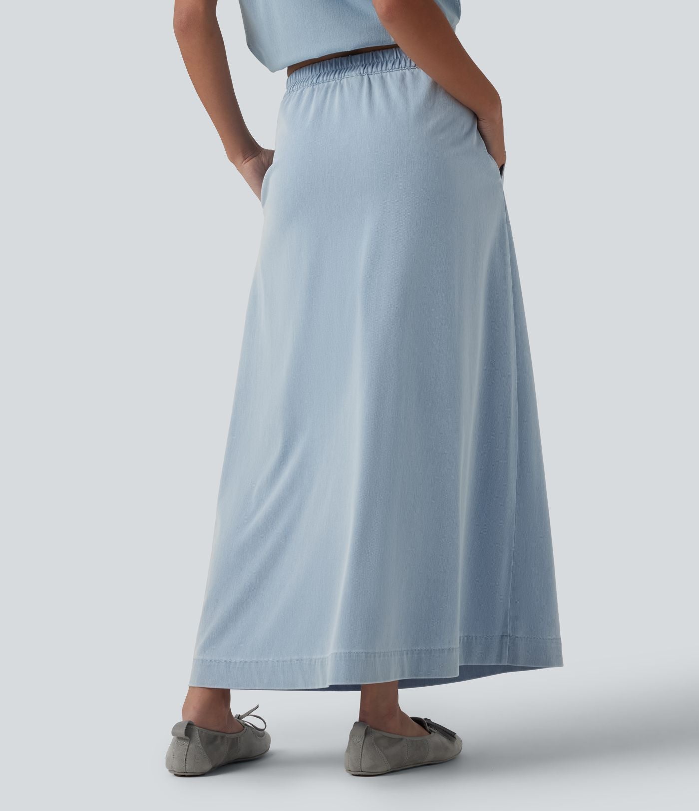 Jupe longue décontractée évasée Halara Flex™ en denim taille haute avec poches