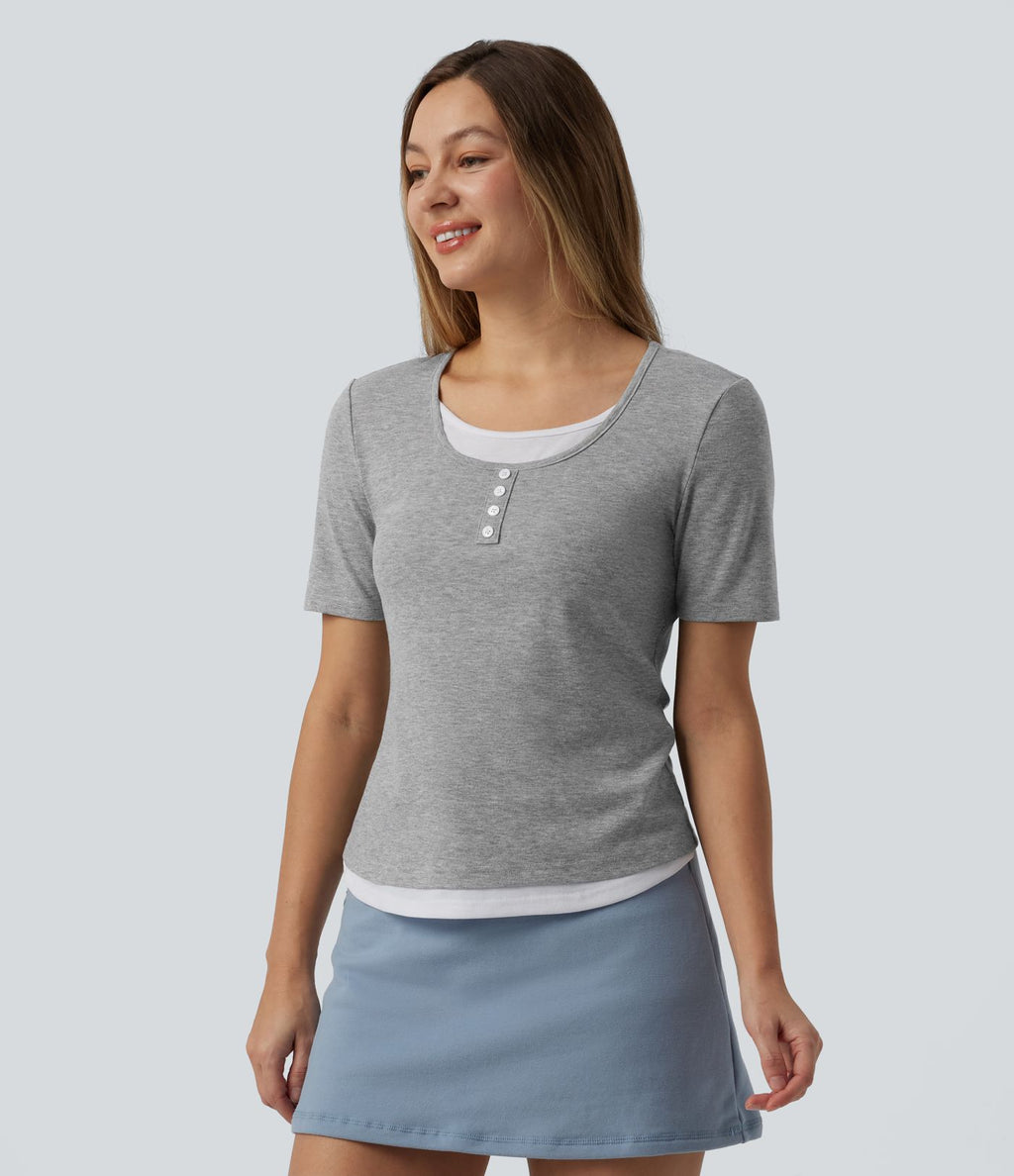 T-shirt casual color block col rond et manches courtes
