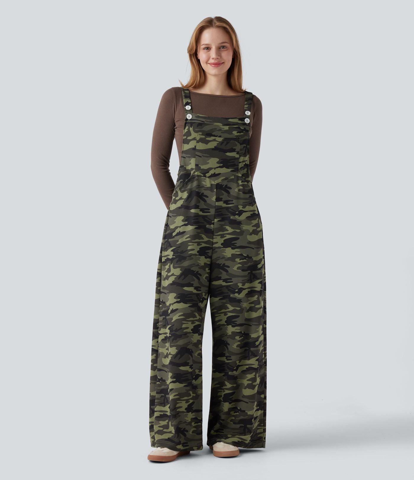 Salopette en maille gaufrée imprimé camouflage avec poches