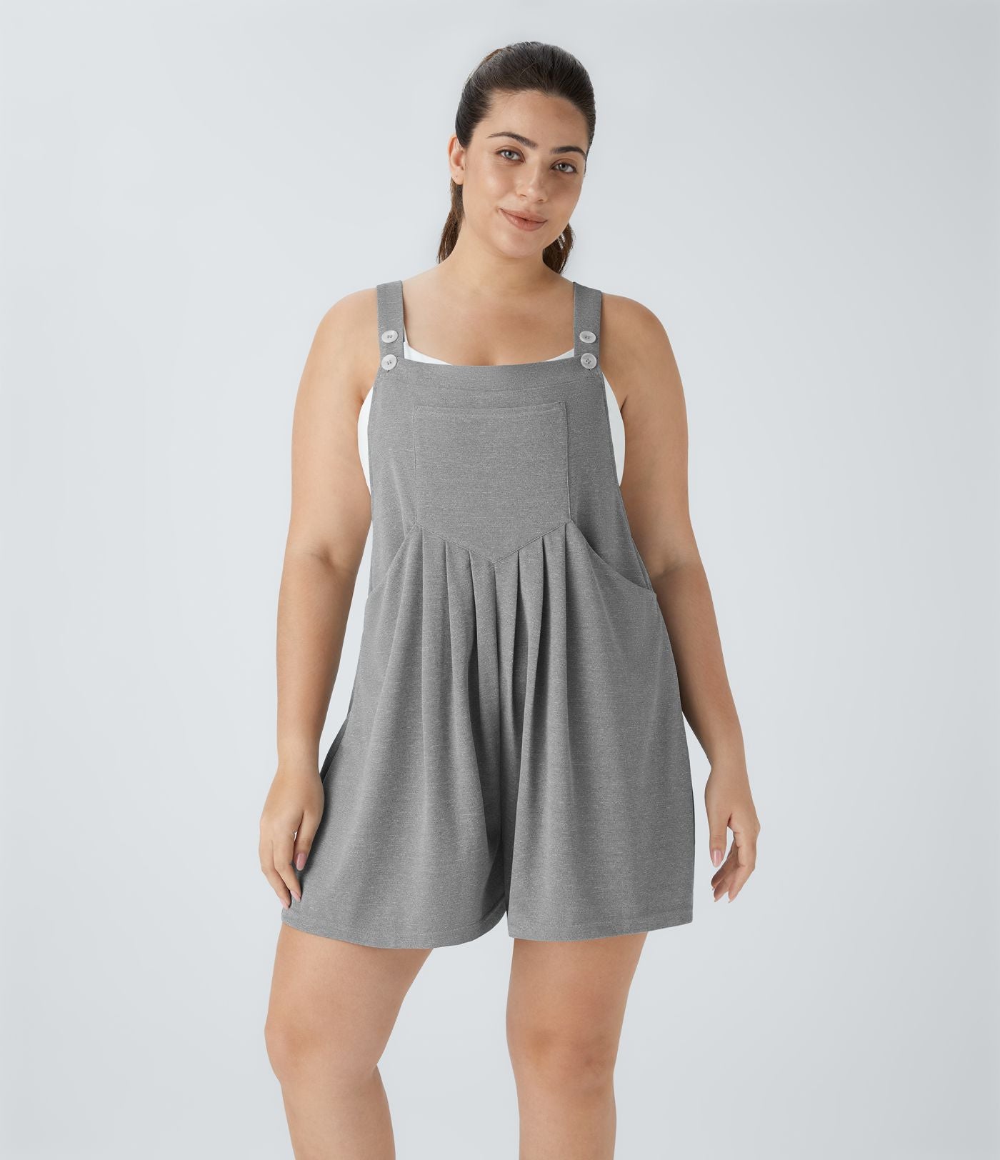 Salopette Casual en Gaufré avec Bretelles Réglables Boutons et Poches Multiples Grande Taille