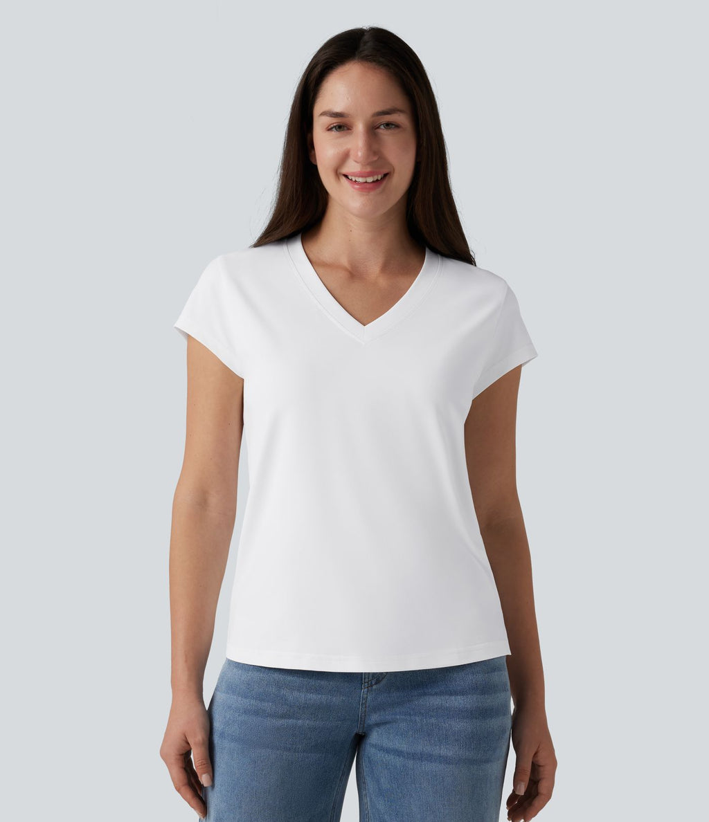 T-shirt casual col V manches courtes