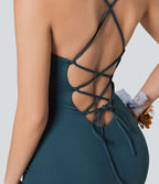Robe moulante SoftlyZero™ Airy fendue à effet frais InstantCool, brassière intégrée, dos nu croisé à lacets, légèrement plissée pour invitée de mariage et demoiselle d'honneur