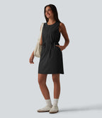 Robe sport mini de randonnée col rond sans manches demi-zip avec cordon de serrage et poches