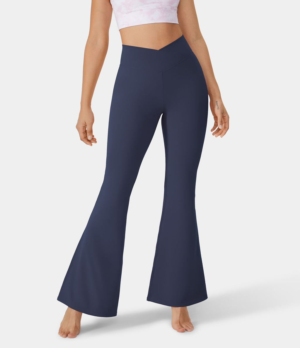 Softlyzero™ Pantalon Super Évasés en Polaire à Taille Haute Croisée avec Poches Arrière