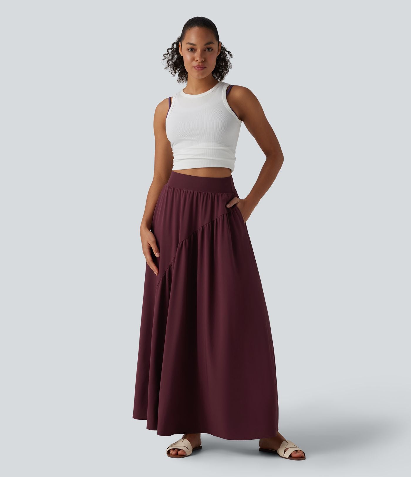 Breezeful™ Jupe maxi décontractée fluide taille haute à séchage rapide avec poches