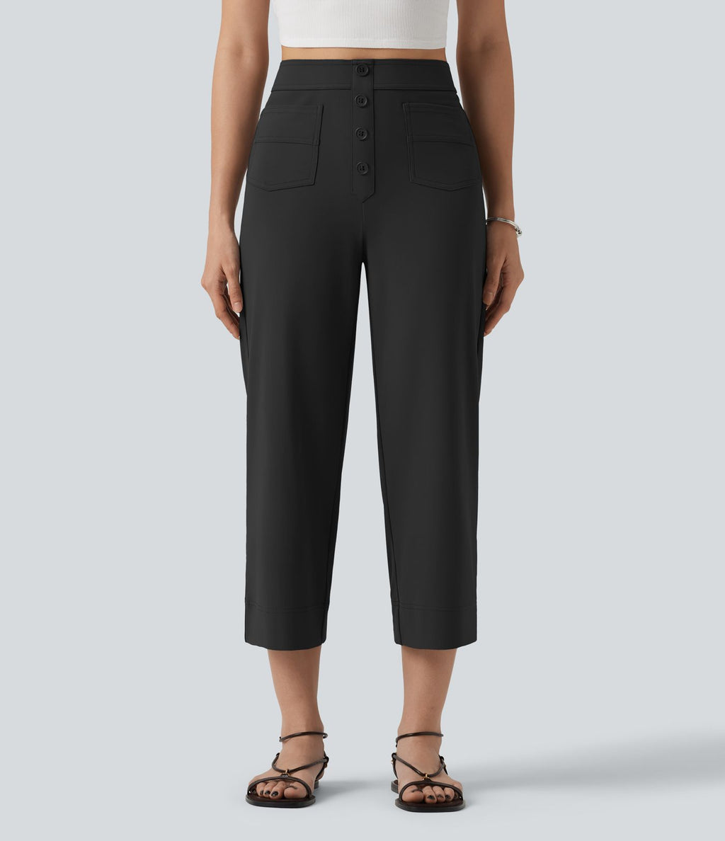 Pantalon coupe droite DayStretch décontracté court, taille haute, à poches
