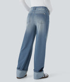 Jean boyfriend taille basse extensible délavé avec poches multiples Halara Flex™
