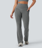 Pantalon de yoga à coupe bootcut gainant taille haute chiné à séchage rapide avec poches Halara UltraSculpt™