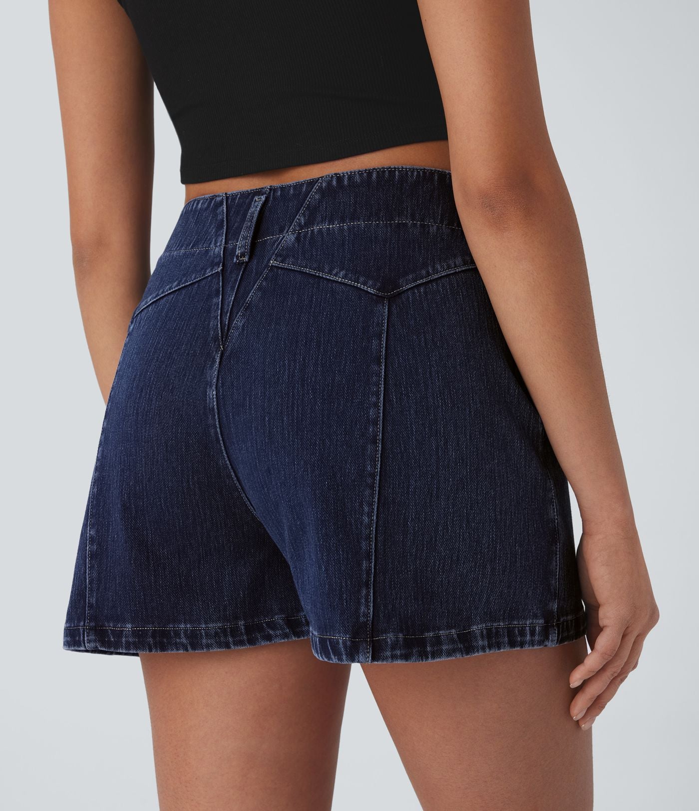 Short en denim extensible Halara Flex™ à taille moyenne avec bouton, fermeture éclair et poches latérales 7,5 cm
