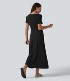 Robe décontractée midi col V manches courtes