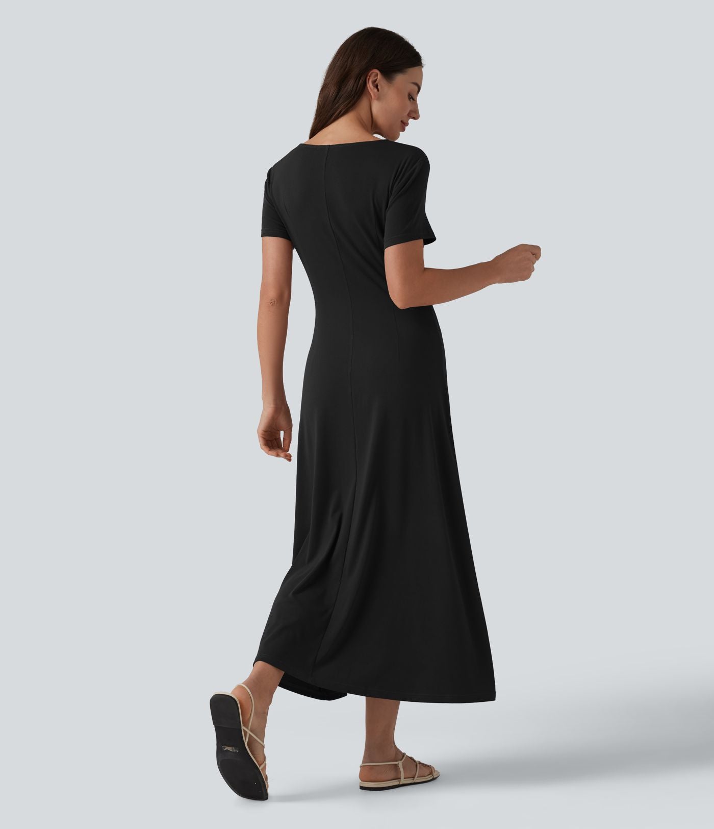 Robe décontractée midi col V manches courtes