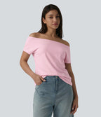 T-shirt décontracté col bateau manches courtes coton