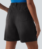 Halara Flex™ Short ample plissé en denim taille haute avec poches