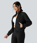 Veste polaire de randonnée réversible col montant manches longues avec poches (Deux looks en un)