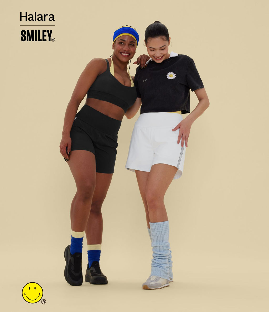 Short de yoga 2-en-1 Halara X Smiley® SoftlyZero™ Airy 12,5 cm taille très haute effet frais InstantCool avec poches, longueur allongée