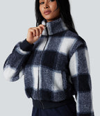 Veste sherpa col montant côtes contrastantes avec fermeture éclair et poches