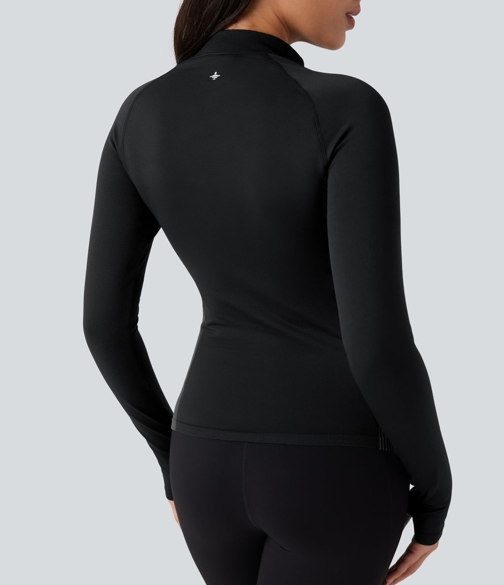 Haut de sport yoga demi-zip à manches longues avec passants pouces sans couture OneForm Seamless Flow