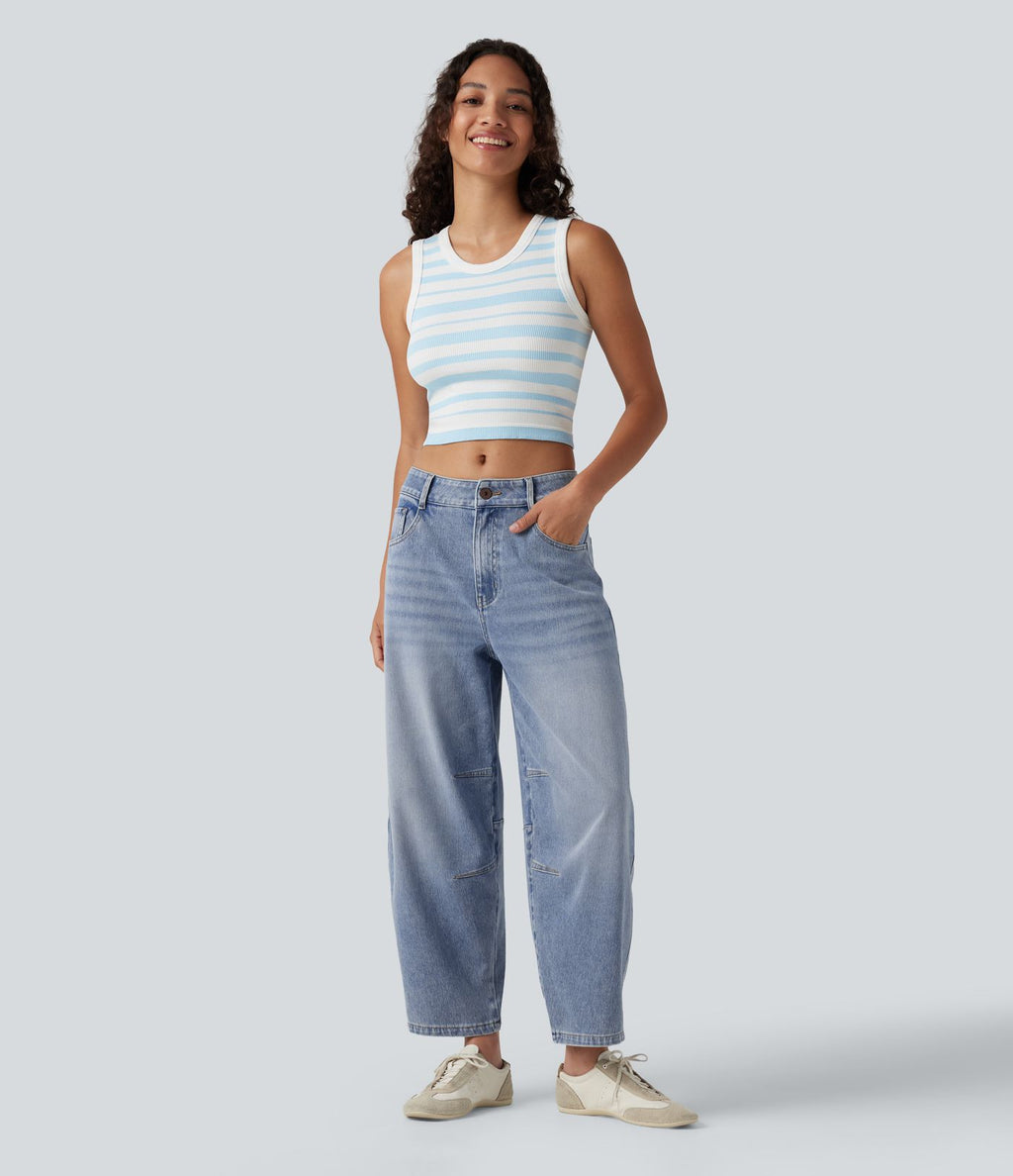 Jean Barrel 7/8 taille basse Halara Flex™ avec poches zippées