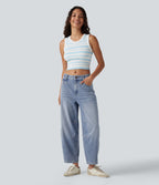 Jean Barrel 7/8 taille basse Halara Flex™ avec poches zippées