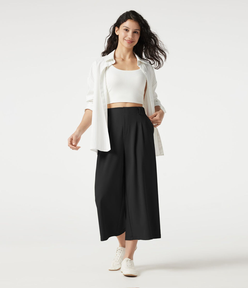 Pantalon tailleur cropped Halara Flex™ taille haute jambes larges en gaufré avec poches