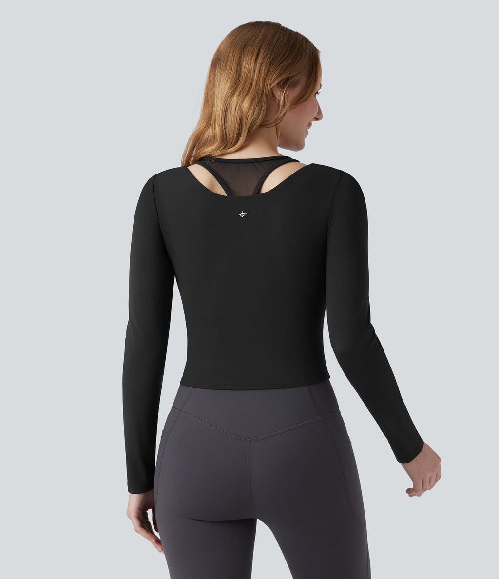 Haut de sport de yoga SoftlyZero™ Plush effet push-up mesh contrastant manches longues