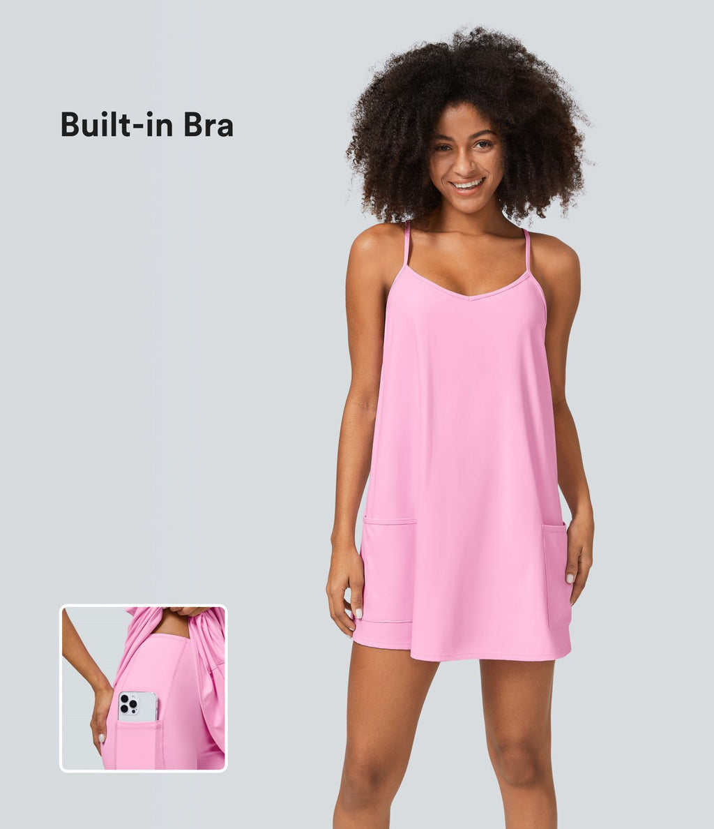 Robe Sport 2 en 1 avec Soutien-Gorge Intégré Dos Nageur Poches Latérales et Coupe Mini