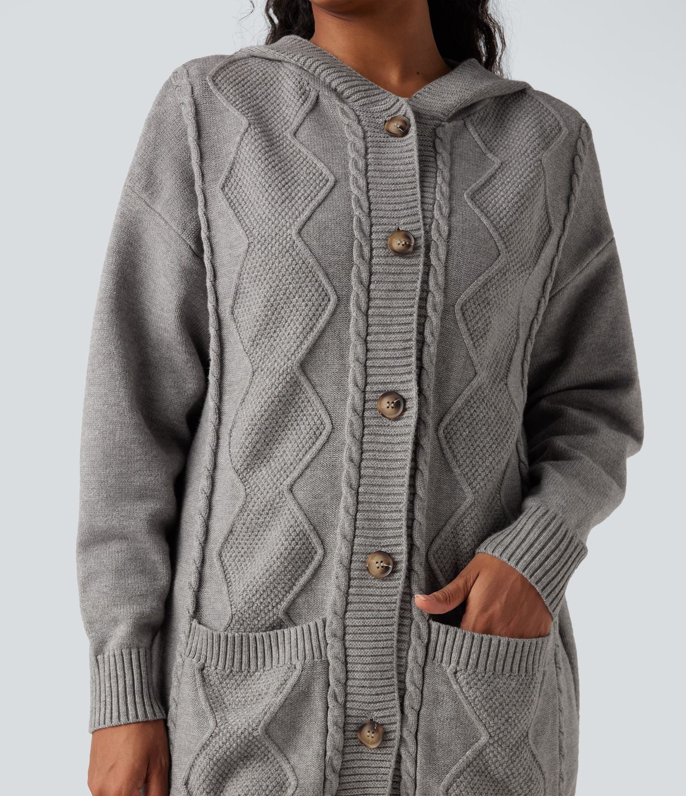 Cardigan à capuche avec boutons et poches
