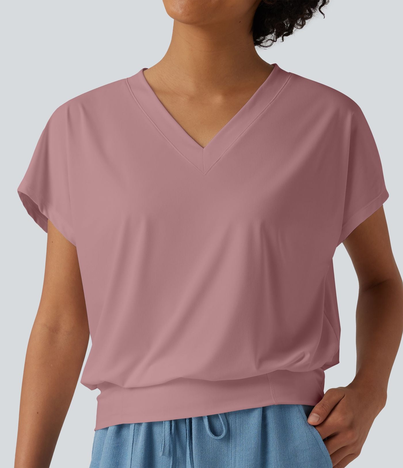 Haut de sport yoga oversize col V à manches courtes effet frais InstantCool à séchage rapide