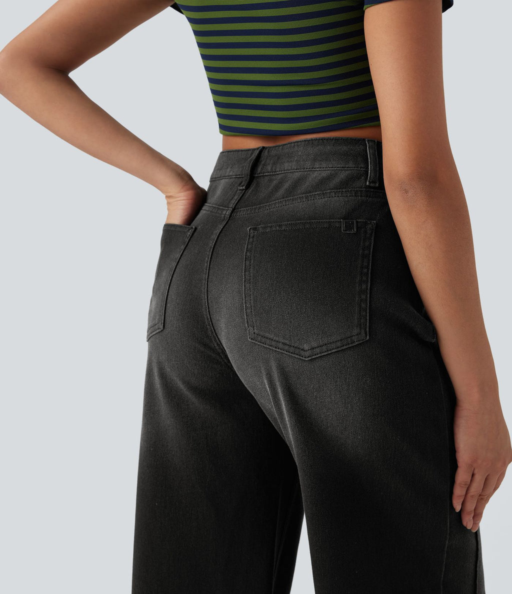 Jean 7/8 baggy décontracté délavé taille haute avec poches Halara Flex™